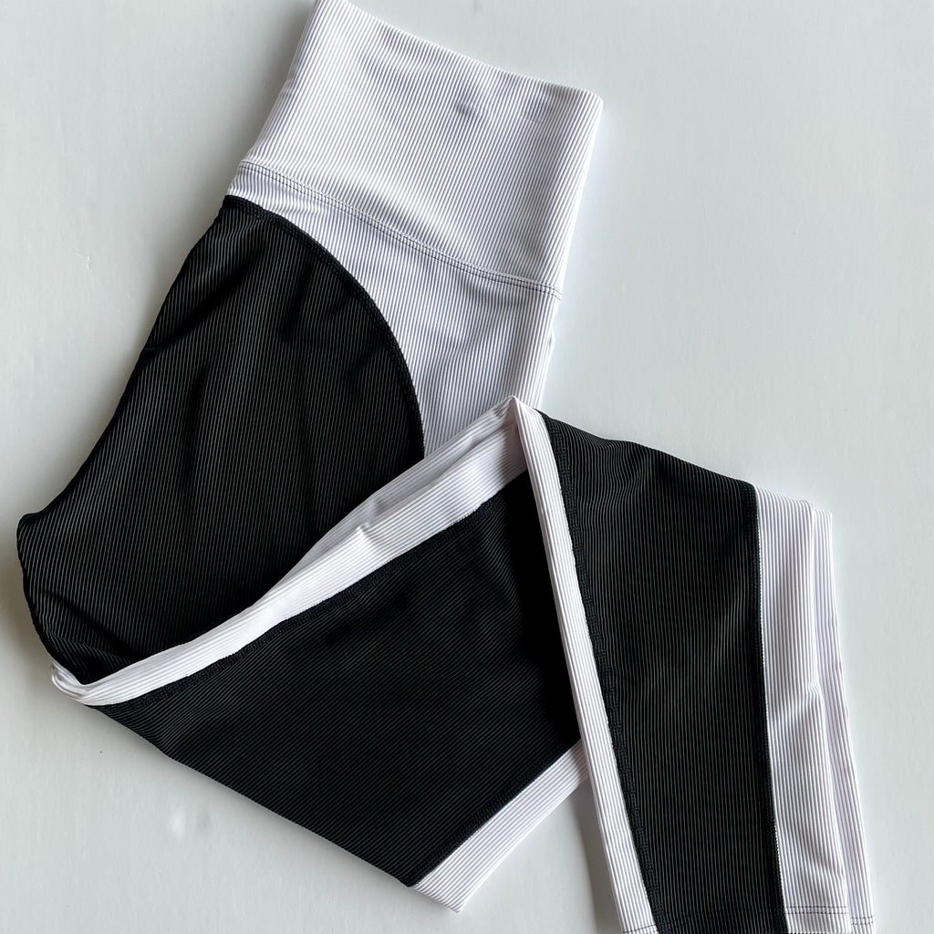beach riot color block leggings, black and white, color block, revolve, bham fitness, legging, tights, cycle studio